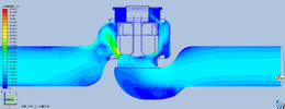 Fluid Velocity Diagram by Top Sectional View for Contour at Fully Open 